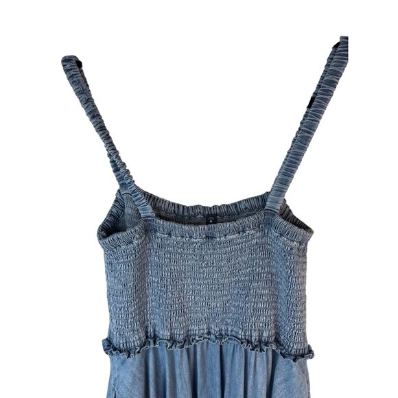 Gap Smocked Medium Empire Waist Blue Midi Dress Asymmetrical Hem - Picture 10 of 12